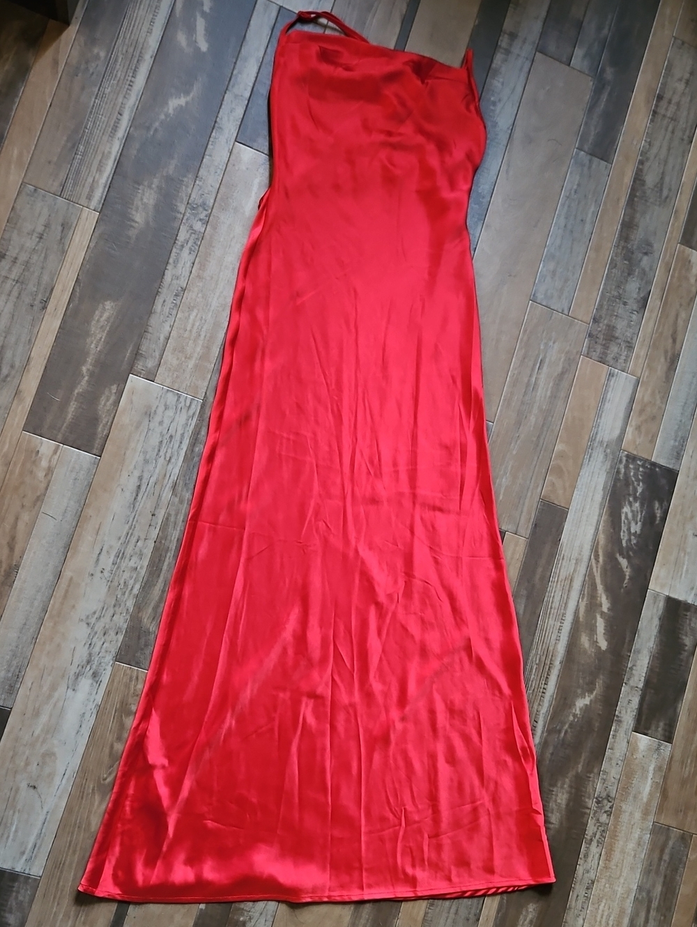 Lulu's Red Satin Cowl Backless Maxi Dress
